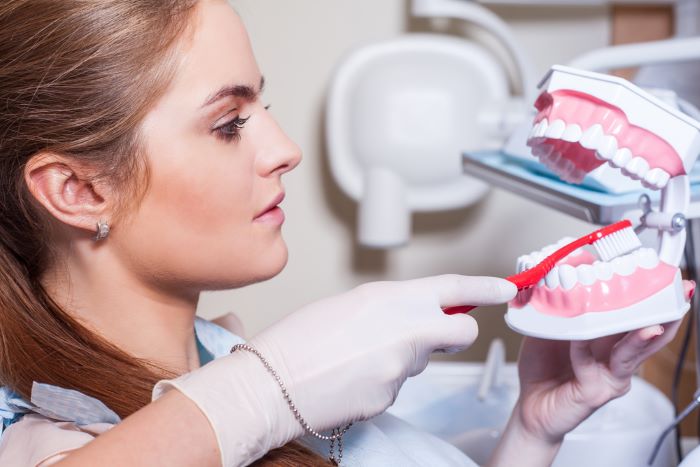 person brushing teeth for dentistry education